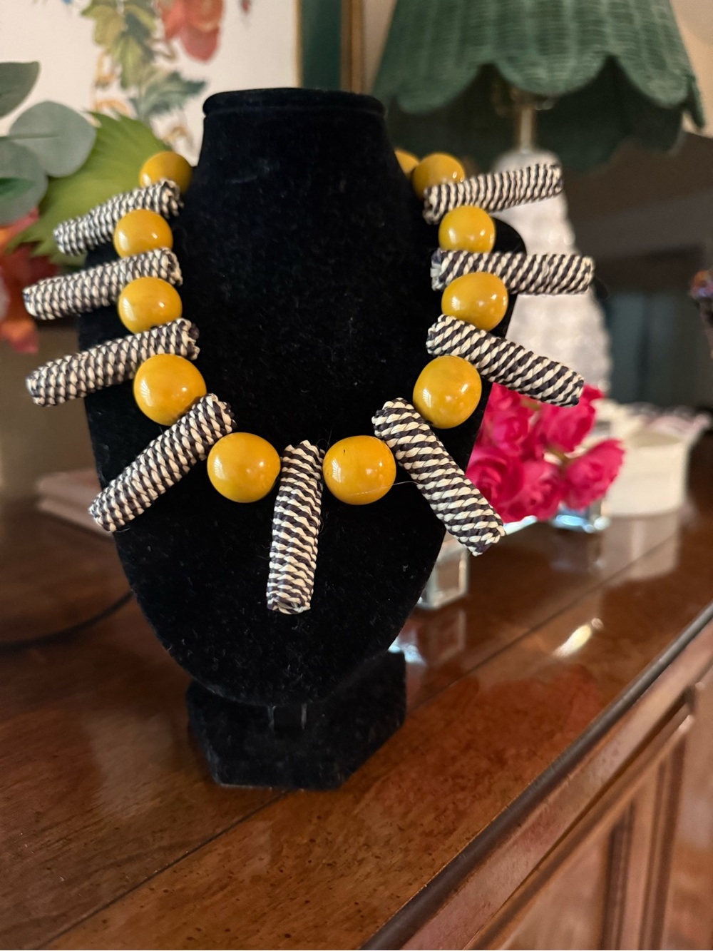 Yellow Bead and Black-White Twisted Accent Necklace   Never worn